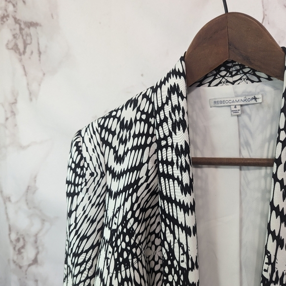 Rebecca Minkoff Blazer Women 4 Small Black White Becky Silk Jacket Office - Picture 2 of 13